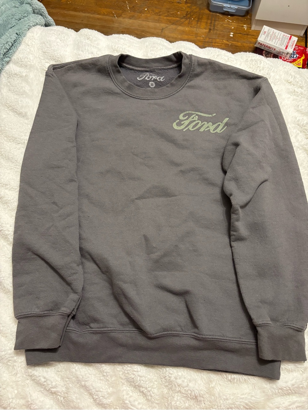 Ford Gray Crewneck Sweatshirt with Light Green Script Logo